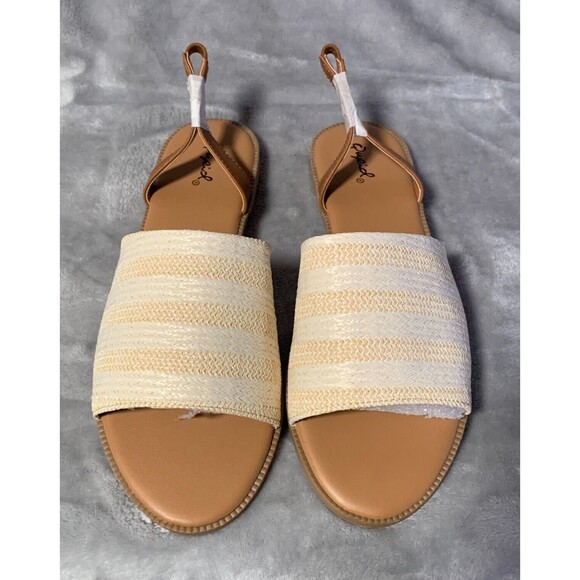 Qupid Sandals Women's 10 Cream Beige Open Toe Slingback Flat Desmond Vacation - Picture 4 of 11